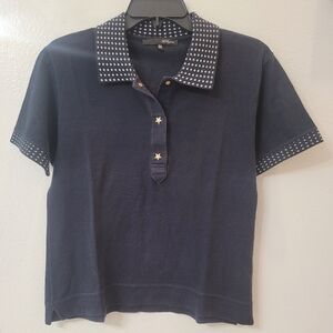 Les Copains Navy Top with Star Accents Made In Italy Size 46/M